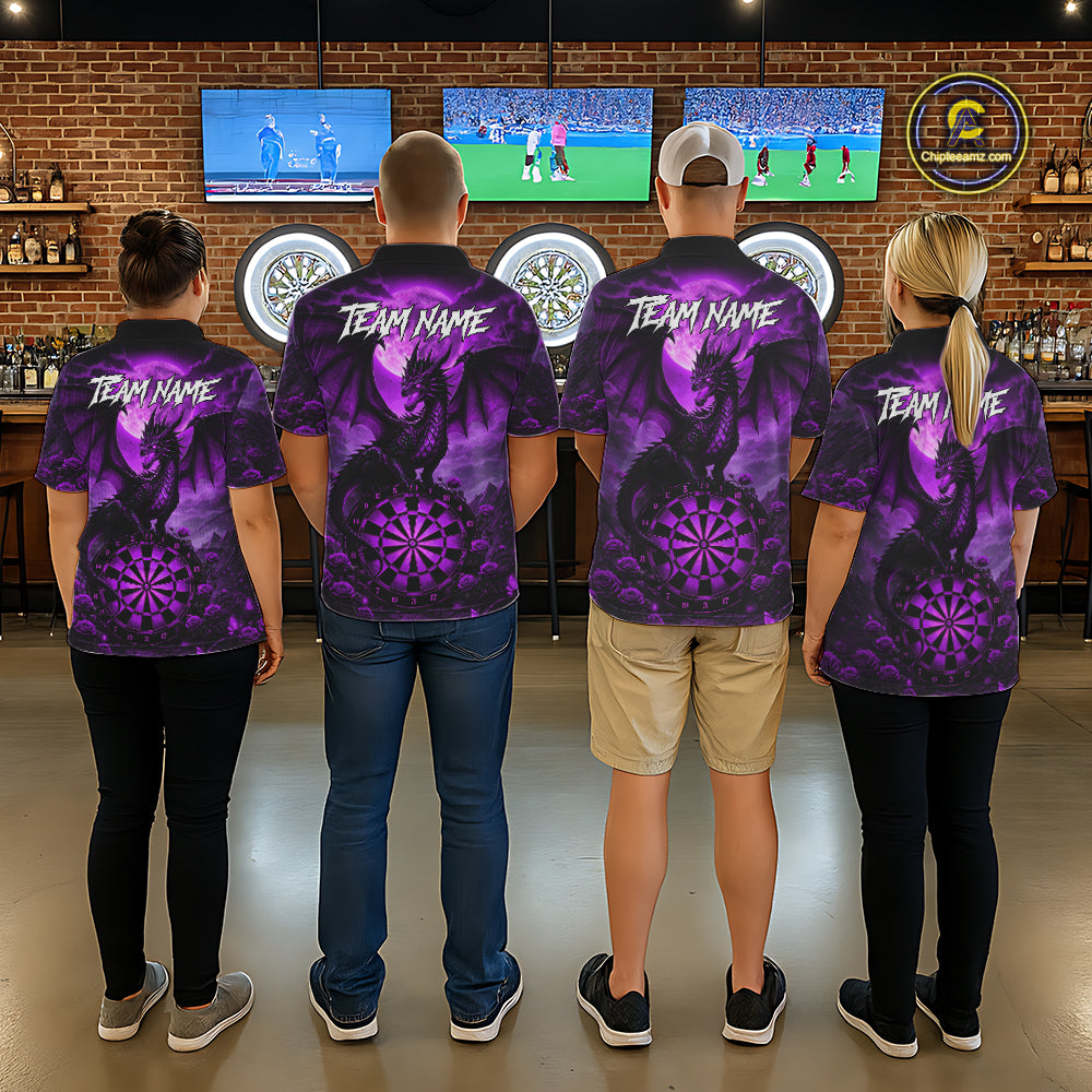 Black And Purple Dartboard Roses And Dragon Darts Polo & 1/4 Zip Custom Men's Darts Team Jersey TDM5803
