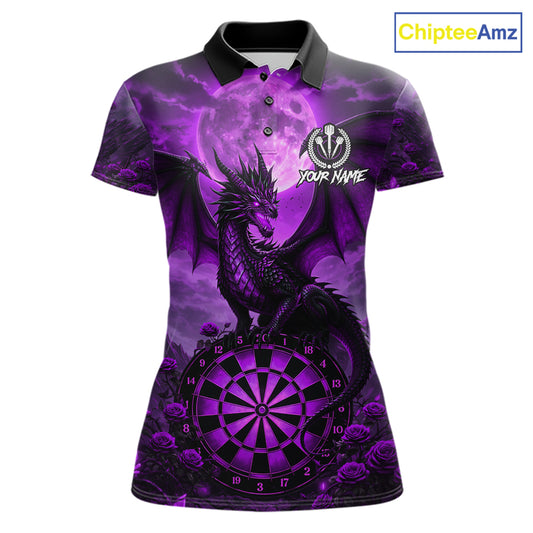 Black And Purple Dartboard Roses And Dragon Darts Polo & 1/4 Zip Custom Women's Darts Team Jersey TDM5803