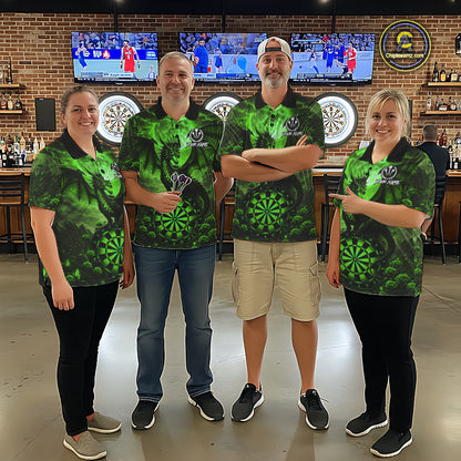 Black And Green Dartboard Roses And Dragon Darts Polo & 1/4 Zip Custom Women's Darts Team Jersey TDM5804