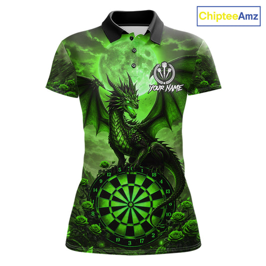 Black And Green Dartboard Roses And Dragon Darts Polo & 1/4 Zip Custom Women's Darts Team Jersey TDM5804