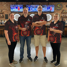 Load image into Gallery viewer, Personalized Red Flaming Skull Darts Polo &amp; 1/4 Zip For Men Custom Fire Darts Team Jersey TDM5806