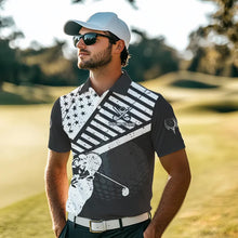 Load image into Gallery viewer, Black and White American Flag Men Golf polo shirts custom patriotic golf apparel team golf jerseys NQS9605