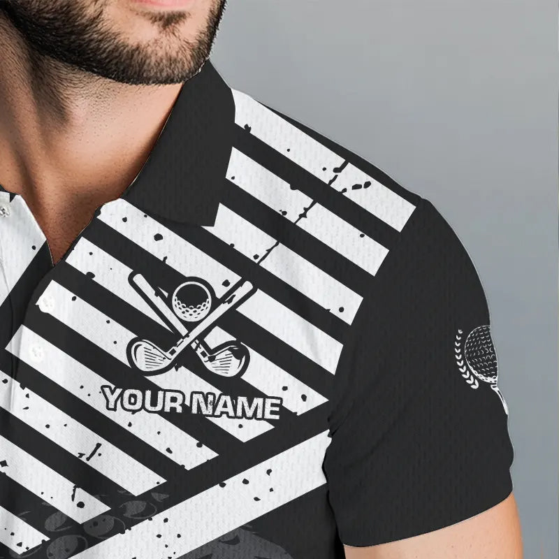 Black and White American Flag Men Golf polo shirts custom patriotic golf apparel team golf jerseys NQS9605