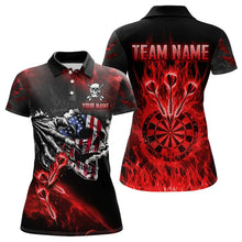 Load image into Gallery viewer, Fire Flame Darts Board American Flag Skull Dart Shirts For Women Custom Darts Team Jerseys |Red TDM3646