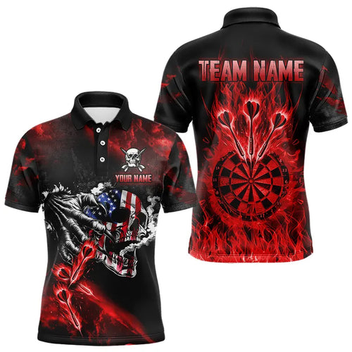 Fire Flame Darts Board American Flag Skull Dart Shirts For Men Custom Darts Team Jerseys |Red TDM3646