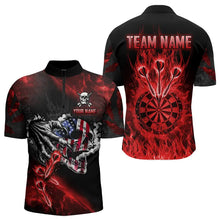Load image into Gallery viewer, Fire Flame Darts Board American Flag Skull Dart Shirts For Men Custom Darts Team Jerseys |Red TDM3646