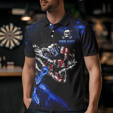 Load image into Gallery viewer, Fire Flame Darts Board American Flag Skull Dart Shirts For Women Custom Darts Team Jerseys |Blue TDM3647