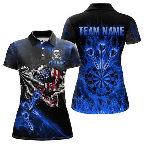 Fire Flame Darts Board American Flag Skull Dart Shirts For Women Custom Darts Team Jerseys |Blue TDM3647
