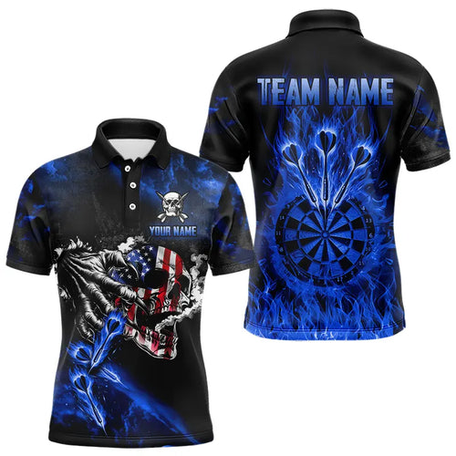 Fire Flame Darts Board American Flag Skull Dart Shirts For Men Custom Darts Team Jerseys |Blue TDM3647