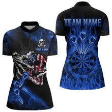 Load image into Gallery viewer, Fire Flame Darts Board American Flag Skull Dart Shirts For Women Custom Darts Team Jerseys |Blue TDM3647