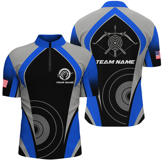 Personalized Blue Archery Jerseys Men Quarter-Zip Shirts Custom Archery Uniform For Team TDM1325