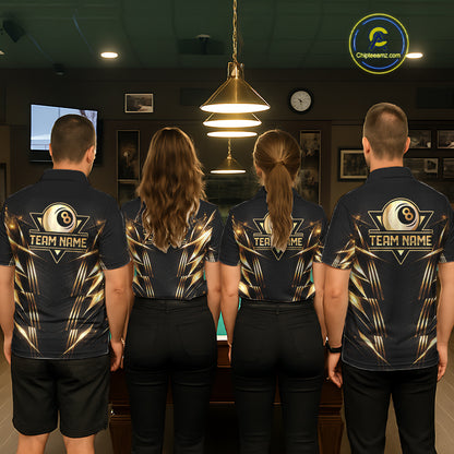 Black And Gold Lightning 8 Ball Pool Billiard Shirts For Men Custom Billiard Team League Jerseys NYN2920