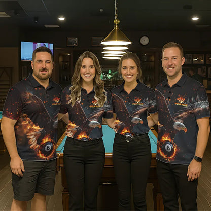 Personalized Fire 8 Ball Eagle Billiard Shirt For Women Custom Pool Team Jersey Polo & 1/4 Zip TDM6407