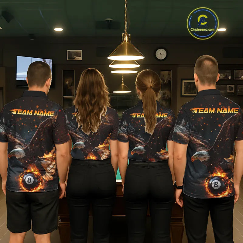 Personalized Fire 8 Ball Eagle Billiard Shirt For Women Custom Pool Team Jersey Polo & 1/4 Zip TDM6407