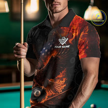 Load image into Gallery viewer, Flaming US Flag Eagle 8 Ball Billiard Shirt For Men Custom Patriotic Pool Jersey Polo &amp; 1/4 Zip TDM6411