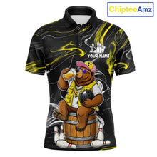 Load image into Gallery viewer, Funny beer bear custom bowling polo shirt for men, personalized bowling league team jersey for tournaments.