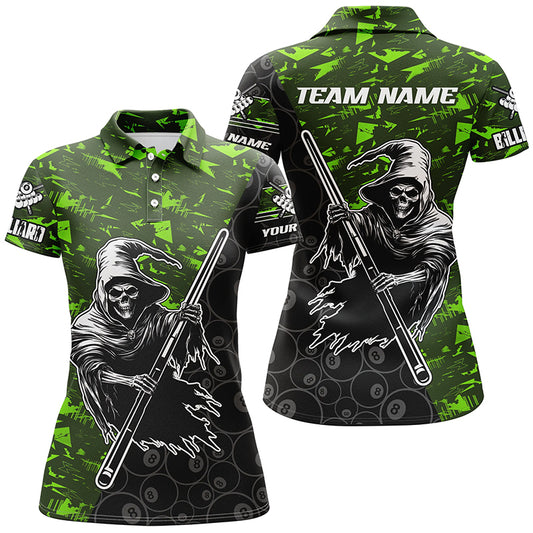 Personalized Green Abstract Grim Reaper Women Billiard Shirts, Halloween  Billiard Jerseys TDM2606