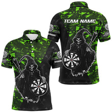 Load image into Gallery viewer, Personalized Green Abstract Death Skeleton Men Darts Shirts, Funny Halloween Scary Darts Jerseys TDM2607