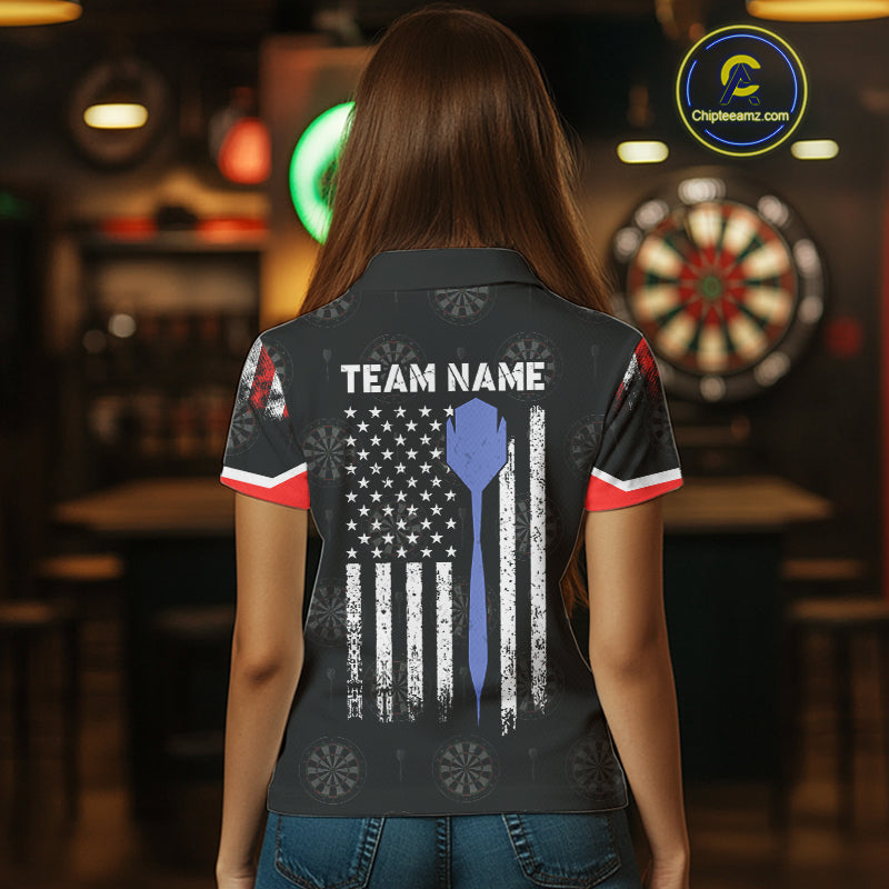 Personalized American Flag Dart Polo & Quarter Zip Shirt For Women Custom Patriotic Dart Jerseys TDM3083