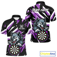 Load image into Gallery viewer, Personalized Wolf Darts Polo &amp; Quarter Zip Custom Darts Shirt For Men, Darts Jersey |Purple TDM5319