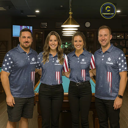 Grunge Navy American Flag 9 Ball Billiard Shirt For Men Custom Patriotic Billiard Shirt Pool Jersey TDM5578