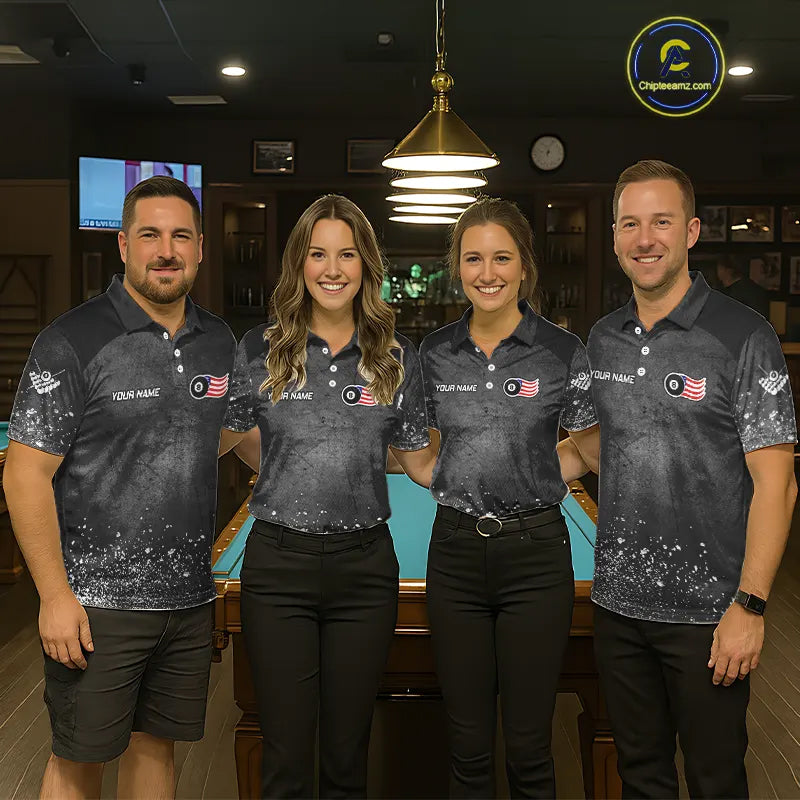 Personalized Billiard US Flag 8 Ball Pool Shirt For Men, Billiard Team Jersey Polo & 1/4 Zip TDM5579