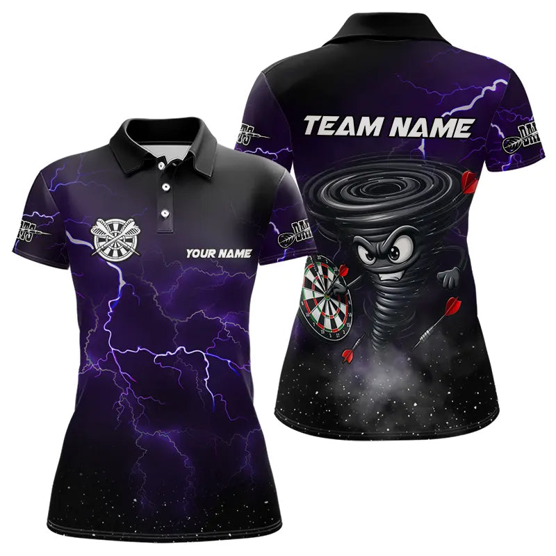 Personalized Thunder Lightning Funny Storm Custom Dart Shirts For Women, Cool Purple Dart Team Jersey TDM3496