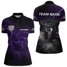 Load image into Gallery viewer, Personalized Thunder Lightning Funny Storm Custom Dart Shirts For Women, Cool Purple Dart Team Jersey TDM3496