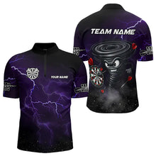 Load image into Gallery viewer, Personalized Thunder Lightning Funny Storm Custom Dart Shirts For Men, Cool Purple Dart Team Jersey TDM3496