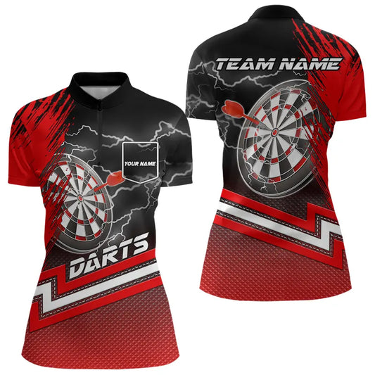 Red Black Dart Shirts With Pocket For Women Custom Lightning Dart Jerseys TDM3498