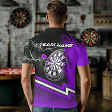 Load image into Gallery viewer, Black And Purple Darts Shirts For Men Custom Lightning Dart Polo &amp; Quarter Zip, Cool Dart Jerseys TDM3499