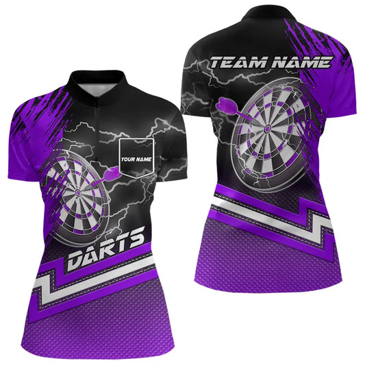Purple Black Dart Shirts With Pocket For Women Custom Lightning Dart Jerseys TDM3499