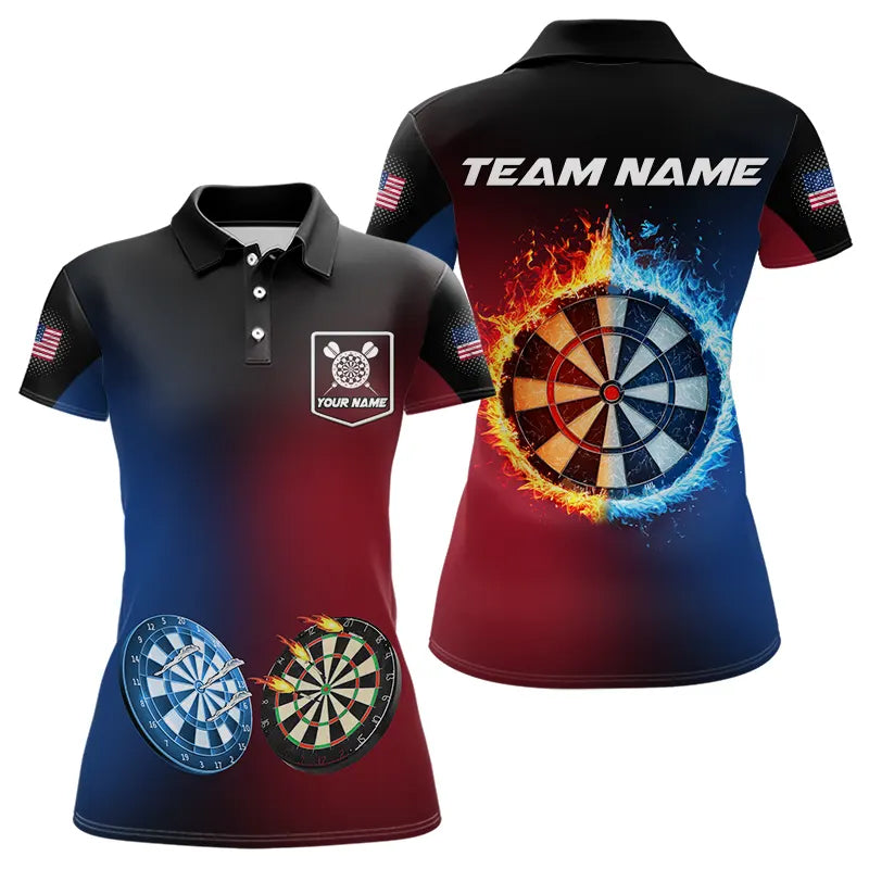 Blue And Red Dart Water Fire Women Dart Shirt With Pocket Custom Dart Jerseys TDM3500