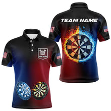 Load image into Gallery viewer, Blue And Red Dart Water Fire Men Dart Shirt With Pocket Custom Dart Jerseys TDM3500