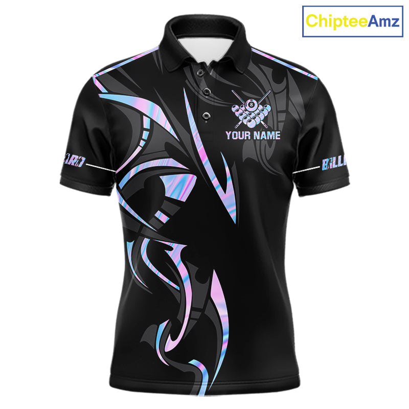 Custom Holographic 8 Ball Crown Billiard Shirts For Men, Pool Team Jersey Polo & 1/4 Zip |Black TDM6191
