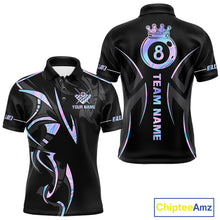 Load image into Gallery viewer, Custom Holographic 8 Ball Crown Billiard Shirts For Men, Pool Team Jersey Polo &amp; 1/4 Zip |Black TDM6191