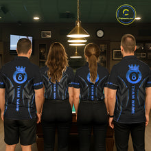 Load image into Gallery viewer, Custom Blue 8 Ball Pool Crown Billiard Shirts For Men, Billiard Team Jersey Polo &amp; 1/4 Zip |Black TDM6192
