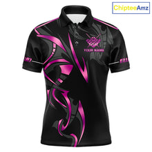 Load image into Gallery viewer, Custom Pink 8 Ball Pool Crown Billiard Shirts For Men, Billiard Team Jersey Polo &amp; 1/4 Zip |Black TDM6193
