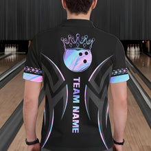 Load image into Gallery viewer, Custom Holographic Crown Bowling Ball Polo &amp; Quarter Zip Shirt For Men, Bowling Team Jersey |Black TDM6196