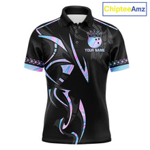 Load image into Gallery viewer, Custom Holographic Crown Bowling Ball Polo &amp; Quarter Zip Shirt For Men, Bowling Team Jersey |Black TDM6196