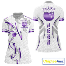Load image into Gallery viewer, Custom Purple Bowling Ball Crown Bowling Shirt For Women, Bowling Team Jersey Polo &amp; 1/4 Zip |White TDM6199