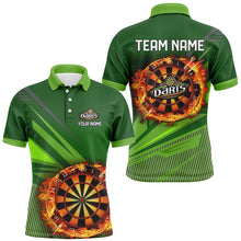 Load image into Gallery viewer, Personalized Green Dartboard Fire Flame 3D All Over Print Darts Shirts For Men, Darts Jersey Attire TDM1920