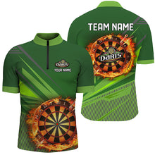 Load image into Gallery viewer, Personalized Green Dartboard Fire Flame 3D All Over Print Darts Shirts For Men, Darts Jersey Attire TDM1920