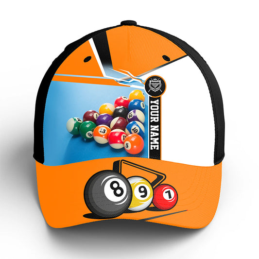 Personalized Orange Billiard Game 3D Over Printed Caps, Best Billiard Hats Gifts For Pooler TDM0236