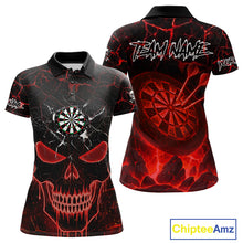 Load image into Gallery viewer, Personalized Skull Cracks Pattern Red Darts Shirt For Women Custom Dart League Jersey Polo &amp; 1/4 Zip TDM5104