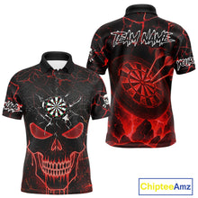 Load image into Gallery viewer, Personalized Skull Cracks Pattern Red Darts Shirt For Men Custom Dart League Jersey Polo &amp; 1/4 Zip TDM5104