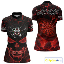 Load image into Gallery viewer, Personalized Skull Cracks Pattern Red Darts Shirt For Women Custom Dart League Jersey Polo &amp; 1/4 Zip TDM5104