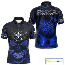 Load image into Gallery viewer, Personalized Skull Cracks Pattern Blue Darts Shirt For Men, Darts League Jersey Polo &amp; 1/4 Zip TDM5105