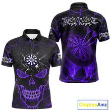 Load image into Gallery viewer, Personalized Skull Cracks Pattern Purple Darts Shirt For Men, Darts League Jersey Polo &amp; 1/4 Zip TDM5106