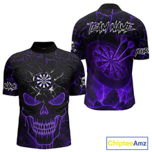 Load image into Gallery viewer, Personalized Skull Cracks Pattern Purple Darts Shirt For Men, Darts League Jersey Polo &amp; 1/4 Zip TDM5106